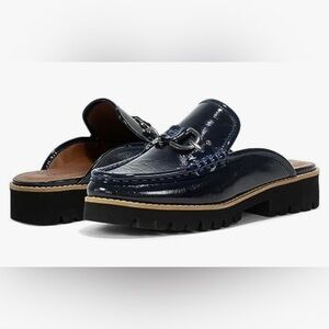 Donald Pliner Women's Elta Navy-Crinkle Patent Slip On Loafers - Sz 7.5 - NWOB